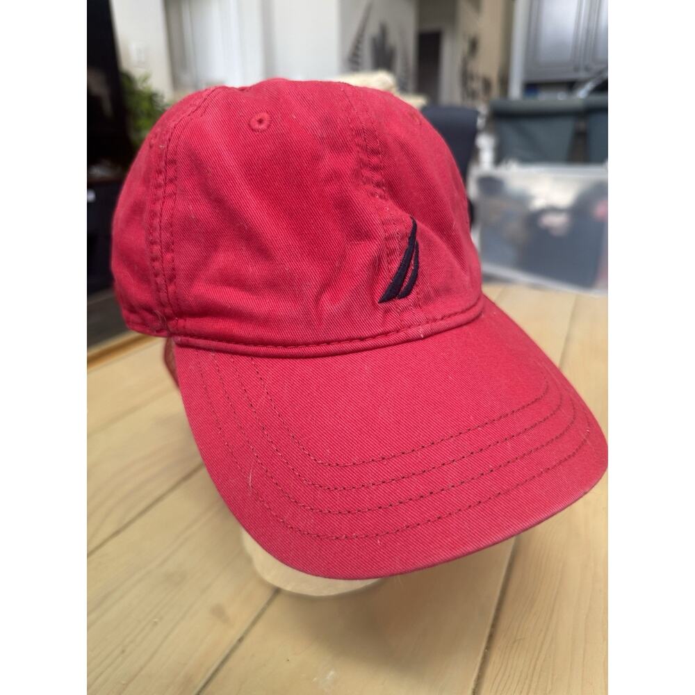 Nautica Strapback Hat Adult One Size Red Embroidered Logo Dad Cap Cotton